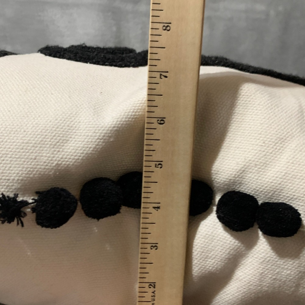 Holiday Noel Pillow Black White Pom Pom Pearl Embellished Throw Pillow Christmas - Picture 11 of 12